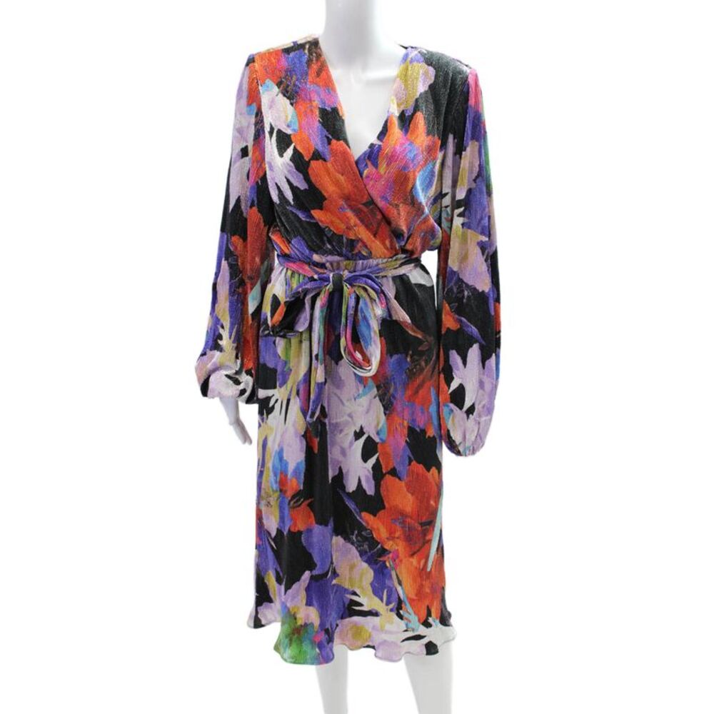 Rebecca Vallance Womens Long Sleeve V Neck Floral Dress Multicolored Size 8
